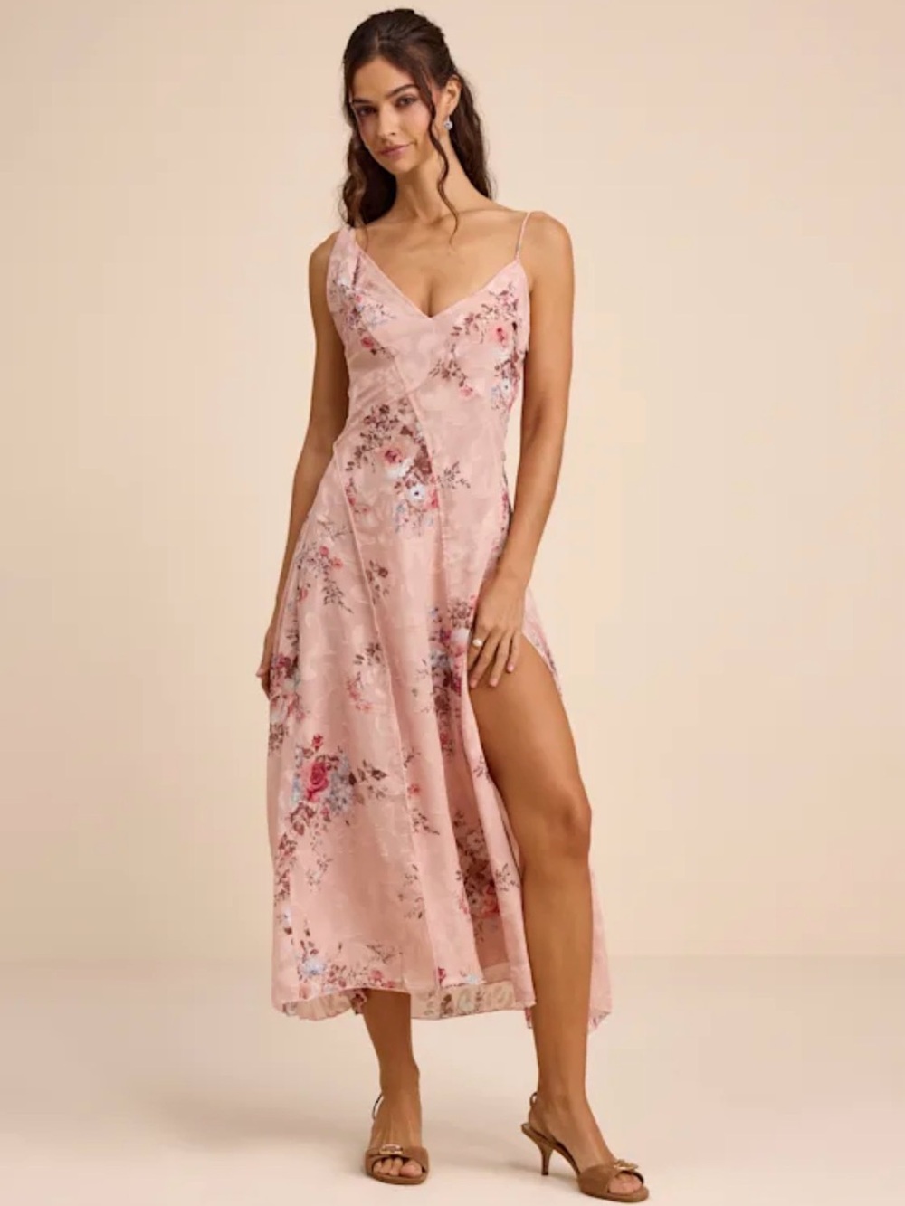 Lulus Eirwen Blush Floral Burnout Asymmetrical Midi Dress size XL
